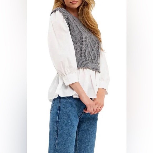 Gray Layered Cable Knit Mixed Vest Top - Picture 3 of 6